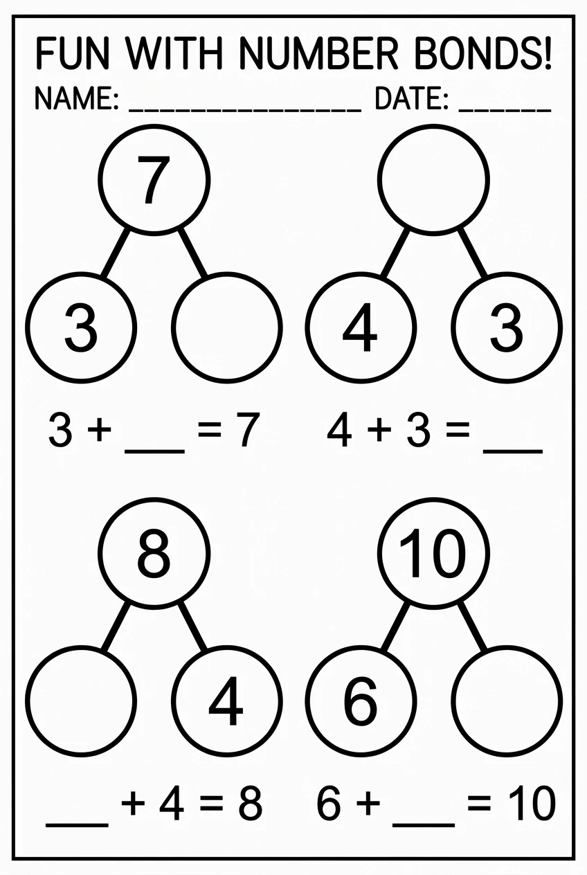Free Addition Number Bonds Worksheets