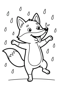 Fox Dancing in the Rain Coloring Page