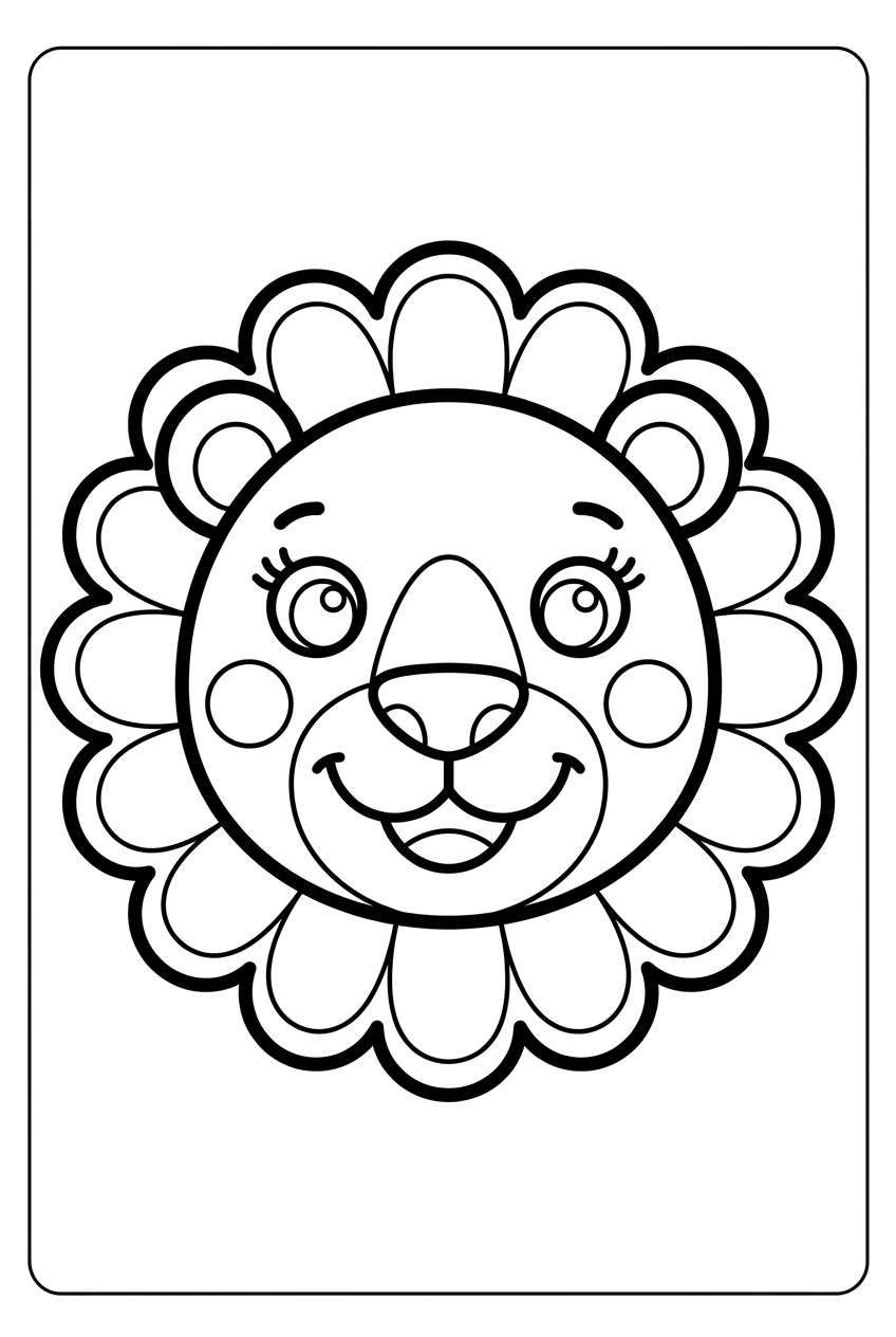 Simple Lion Face Coloring Page for Beginners