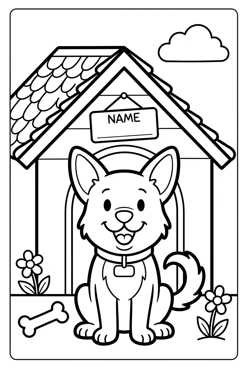 Simple Dog with a Doghouse Coloring Page