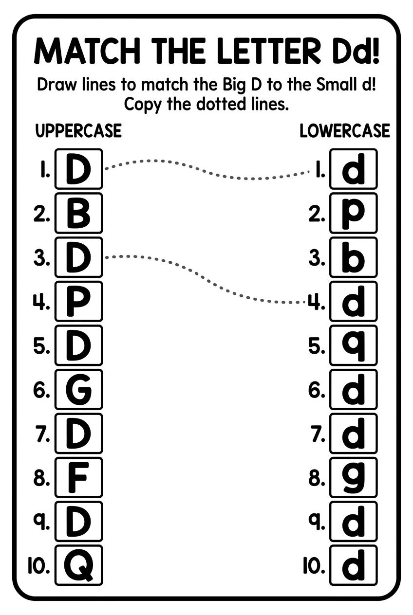 Free Uppercase and Lowercase Letter D Worksheets PDF worksheet 3