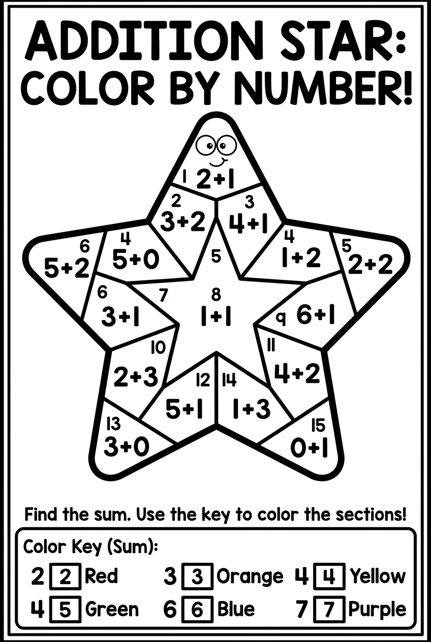 Free Color By Addition Worksheets