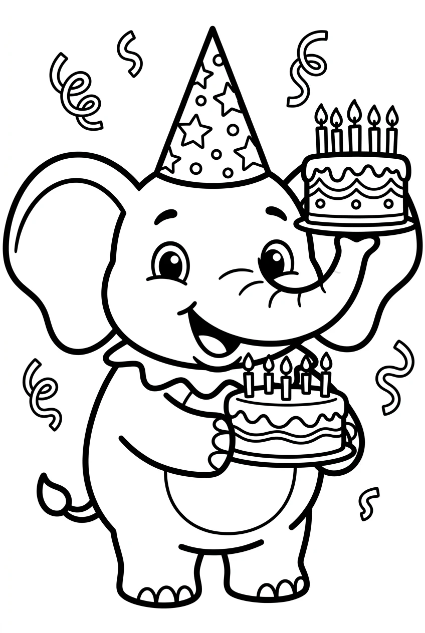 Simple Elephant Coloring Page with a Party Hat