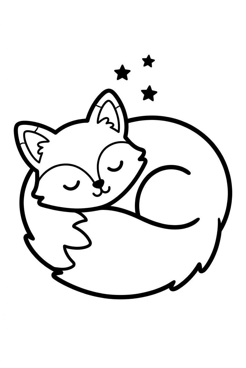 Fox Sleeping Under the Stars Coloring Page