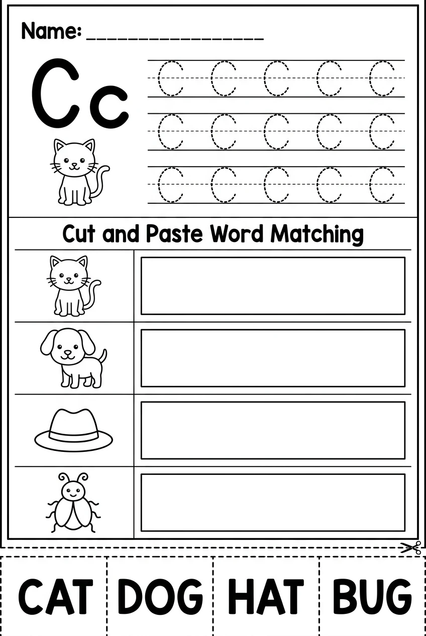 Picture and Word Match Cut and Paste Activity