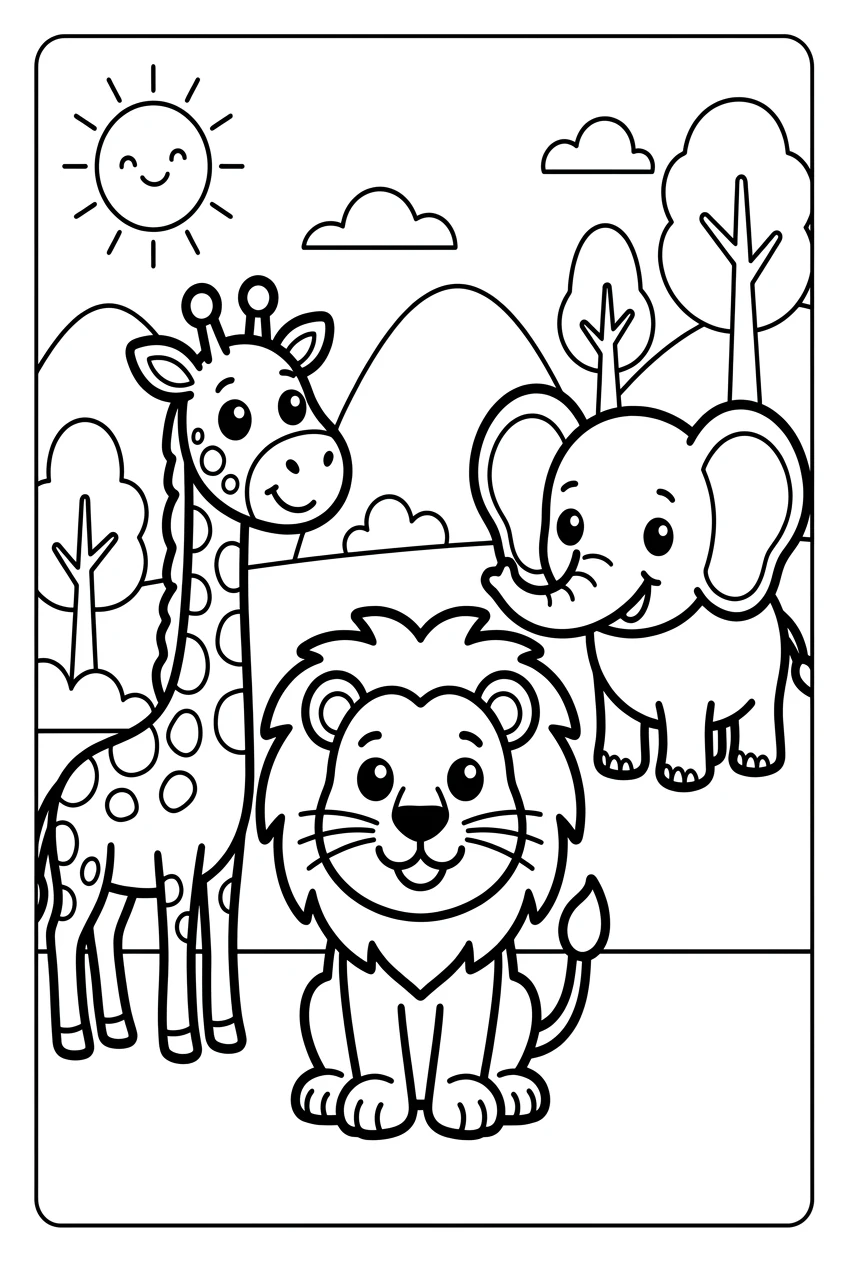 Fun Lion and Safari Friends Coloring Page
