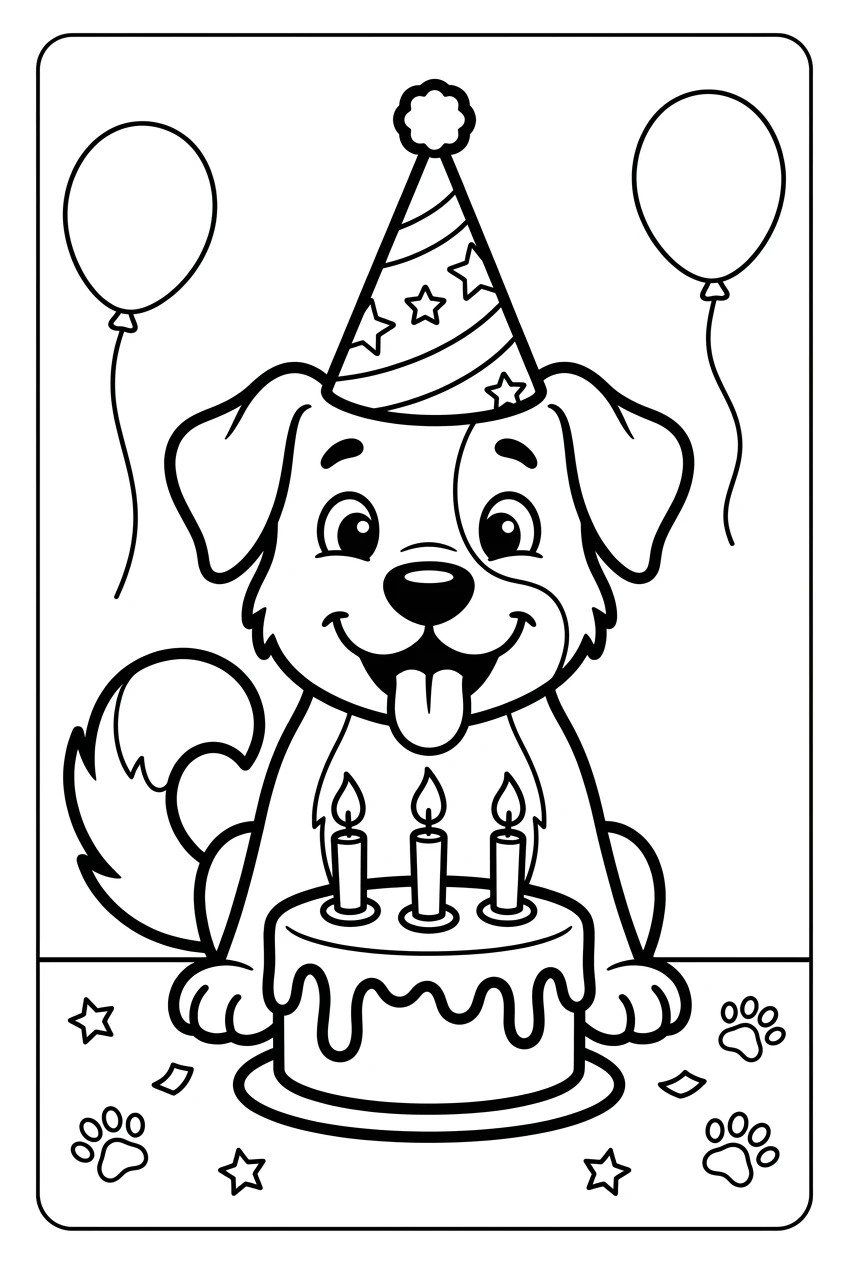 Easy Dog Birthday Party Coloring Page