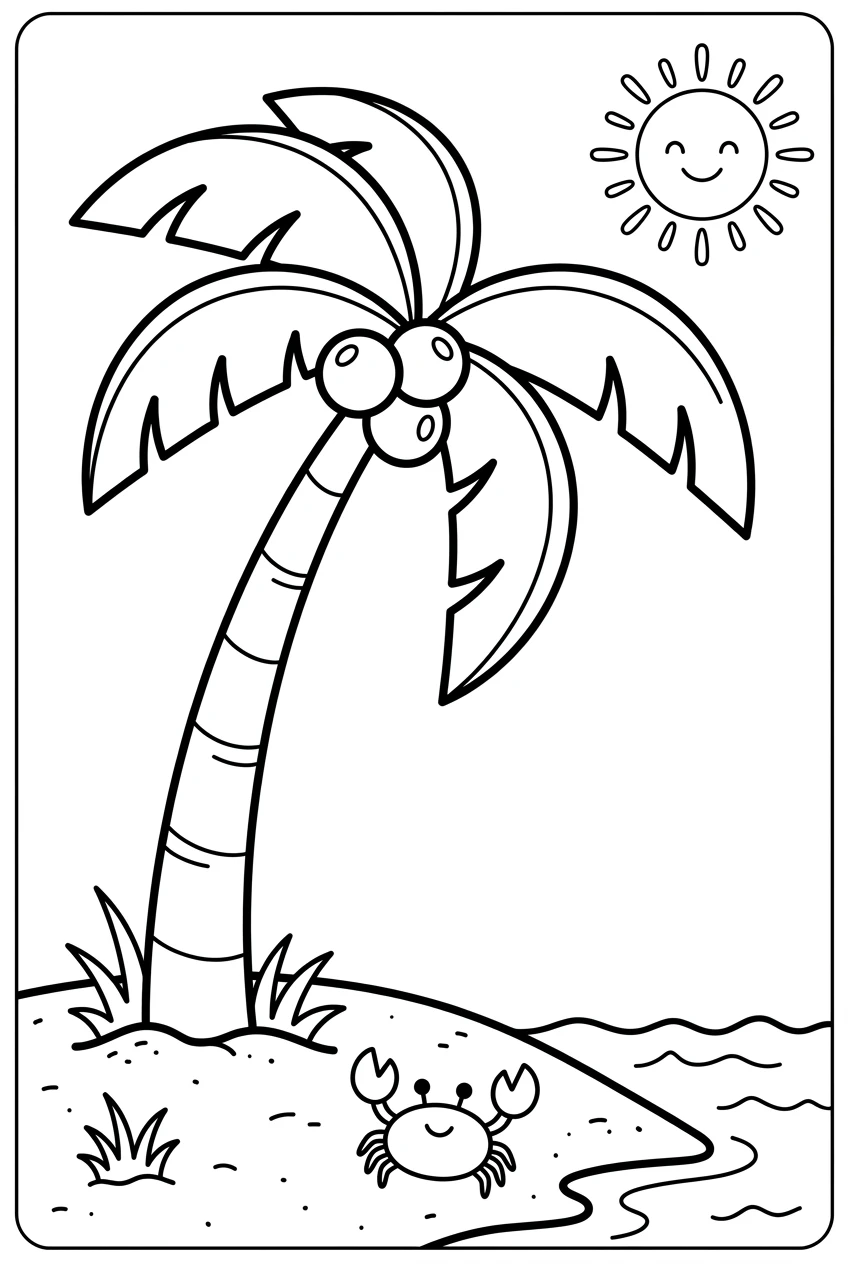 Easy Palm Tree Coloring Page for a Tropical Scene