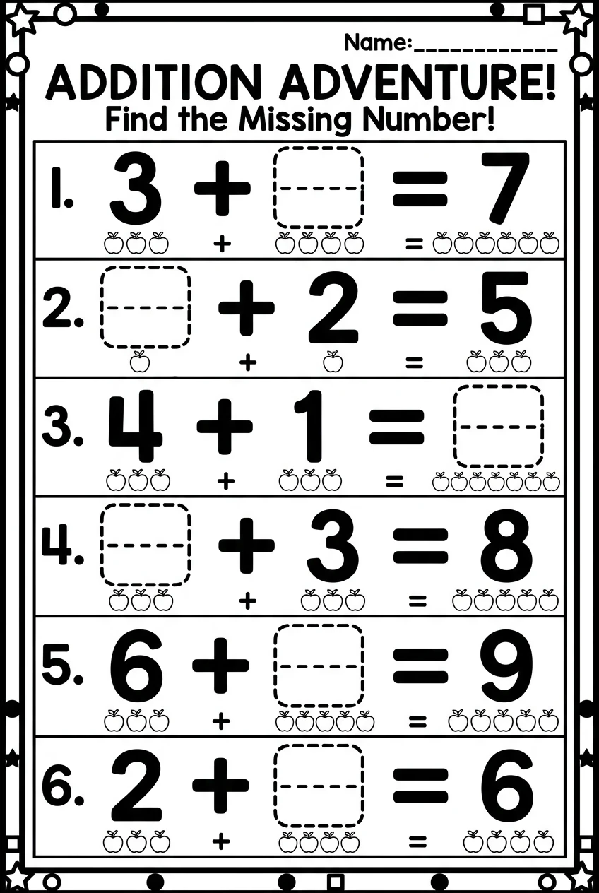 Free Missing Number Addition Worksheets