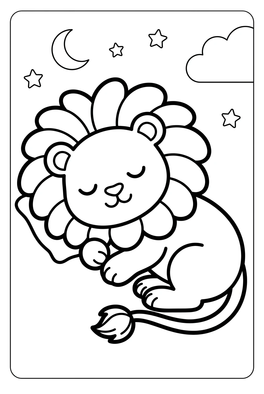Sleeping Lion Coloring Page for Little Kids