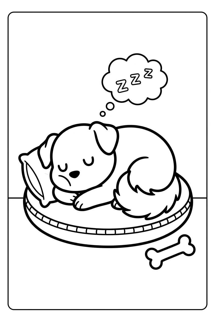 Basic Sleeping Dog Coloring Page for Kids