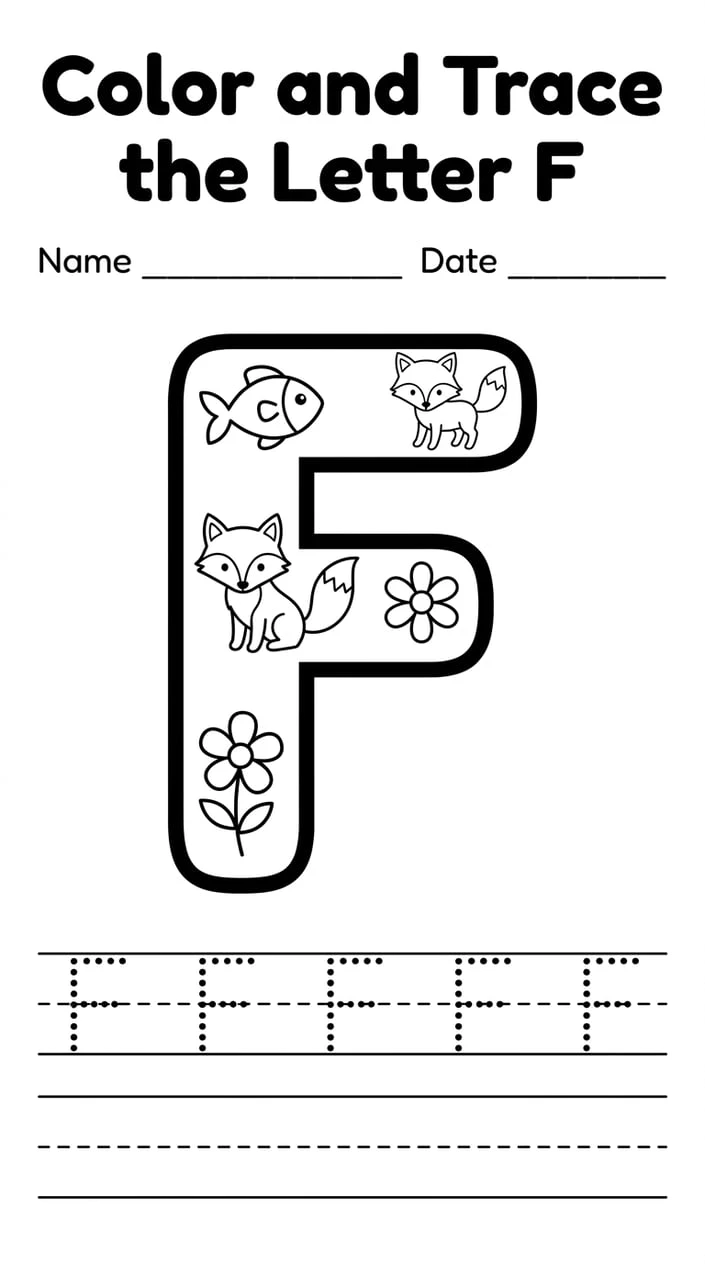 Letter F Coloring and Tracing Activity Page