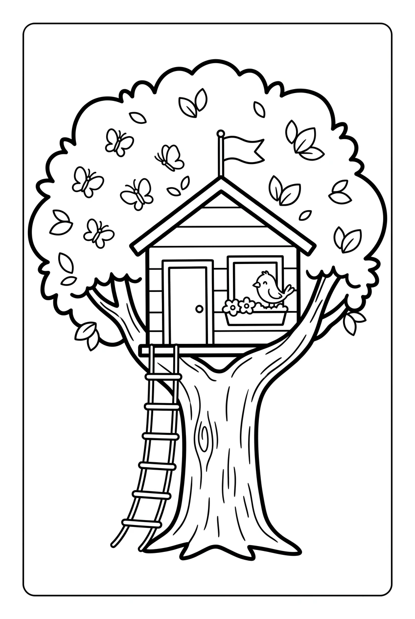 Magical Treehouse Coloring Page for Imaginative Kids
