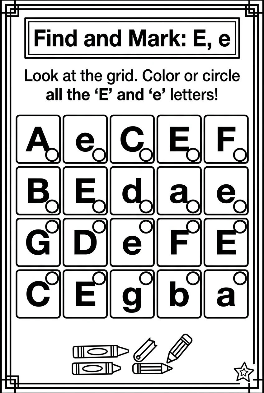 Free Letter E Recognition Worksheet