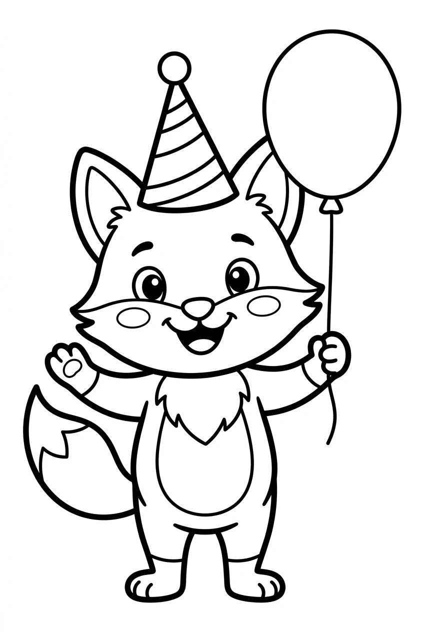 Fox at a Birthday Party with a Balloon Coloring Page