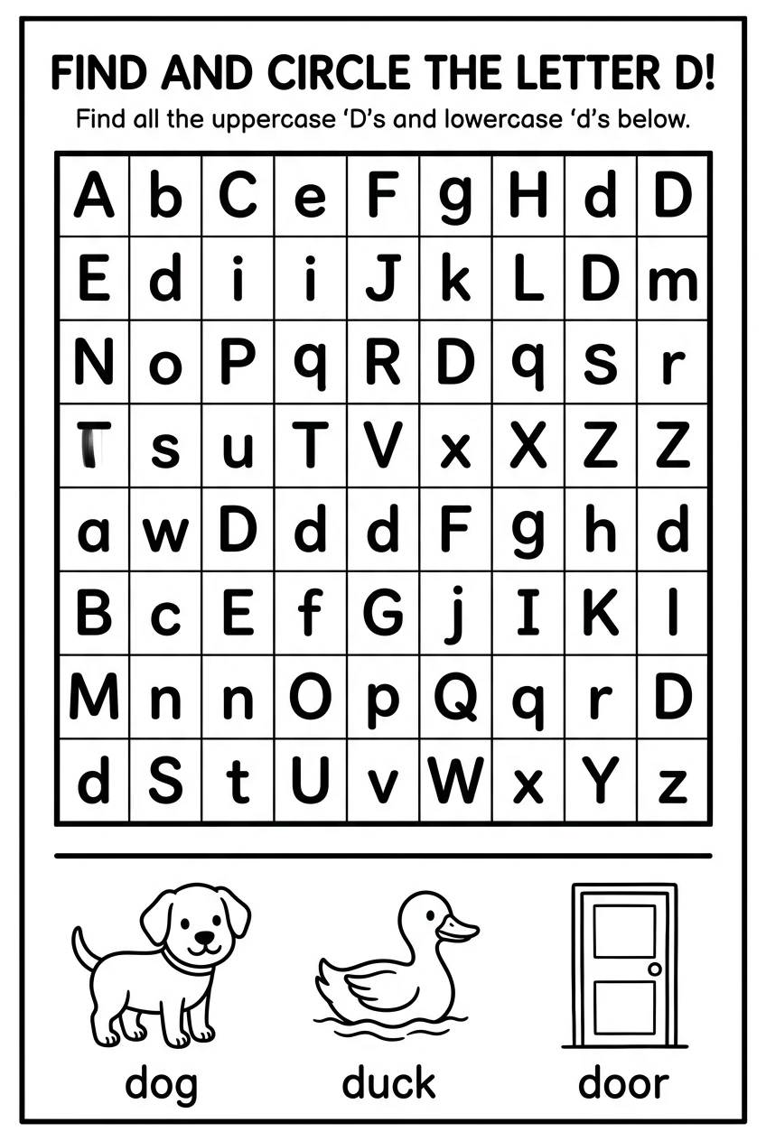 Free Uppercase and Lowercase Letter D Worksheets PDF worksheet 6