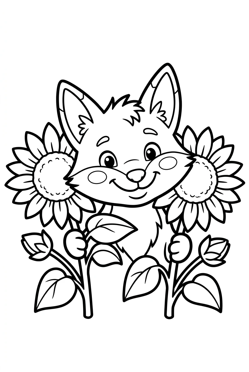 Fox Playing in a Flower Garden Coloring Page