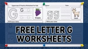 Free printable uppercase and lowercase letter G worksheets designed for young kids learning to write.