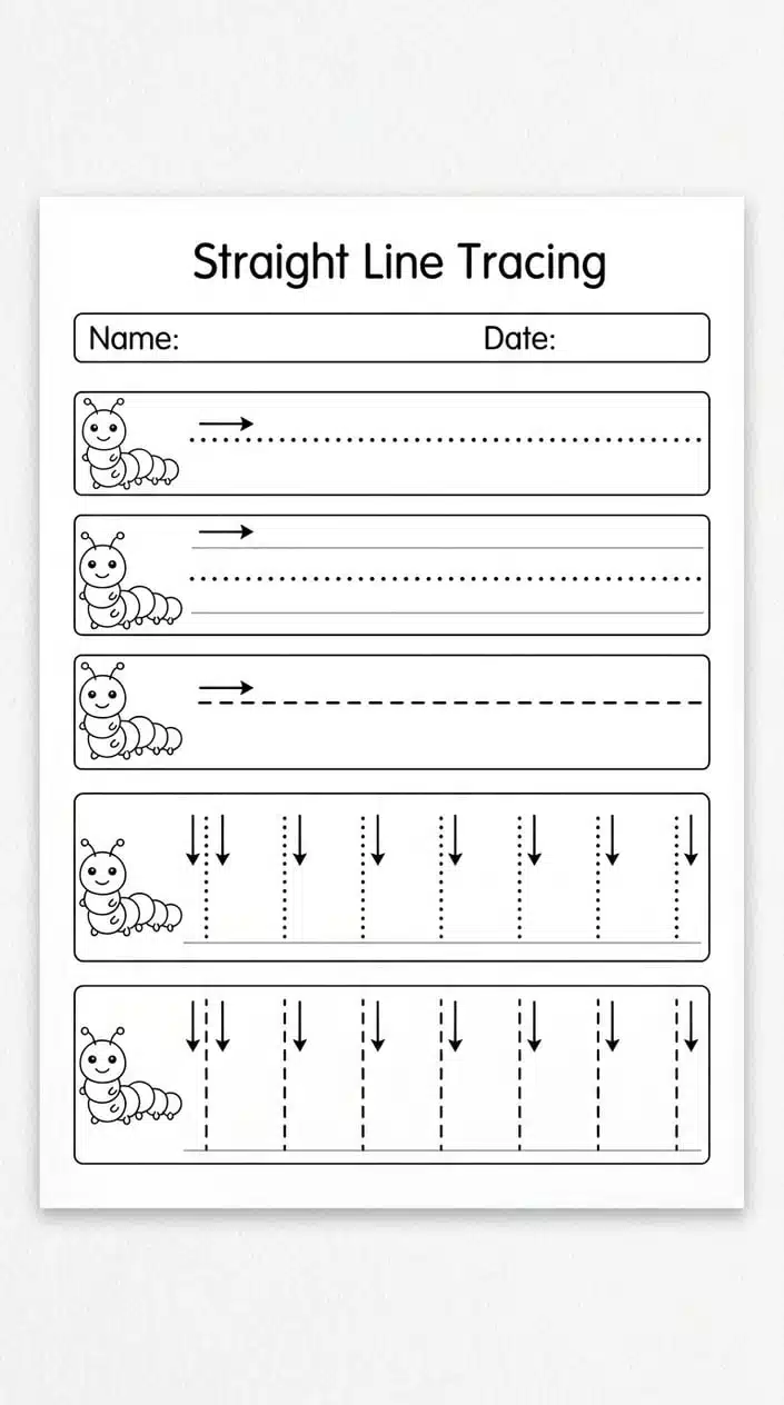 Free Name Tracing Worksheets Printable for Preschoolers 1 Straight Line Tracing for First Time Pencil Grip