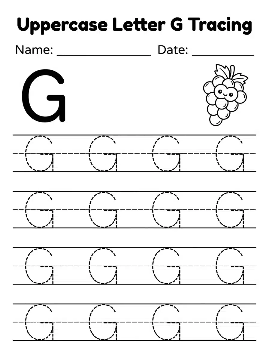 Uppercase Letter G Tracing Worksheet