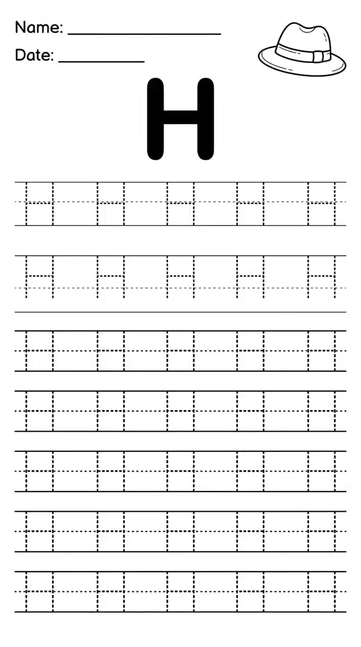 Free Uppercase and Lowercase Letter H Worksheets for Kids 1 Uppercase H Tracing Practice