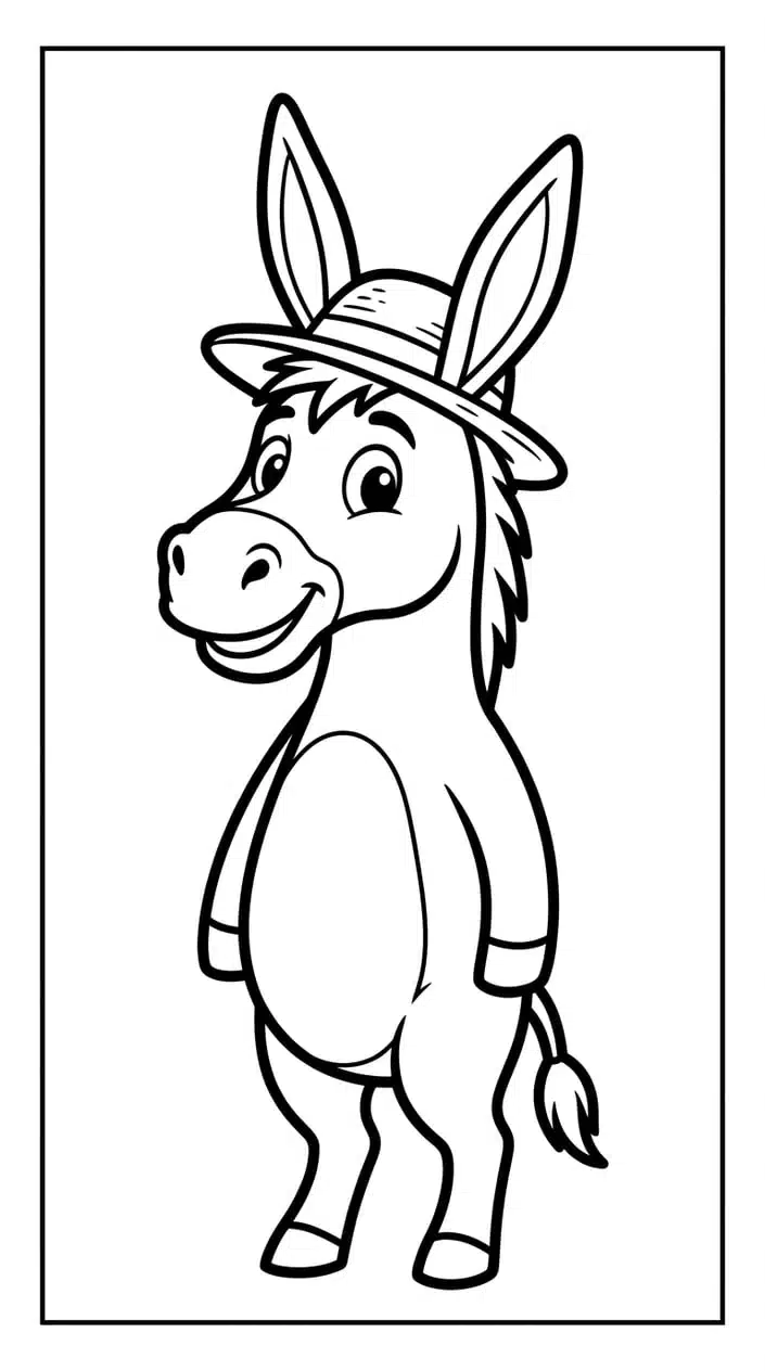 Free Farm Animal Coloring Pages for Preschoolers 10 Donkey Wearing a Straw Hat Coloring Page