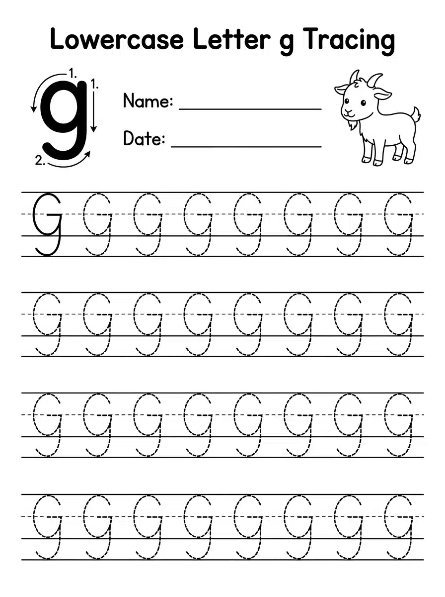 Lowercase Letter G Tracing Worksheet