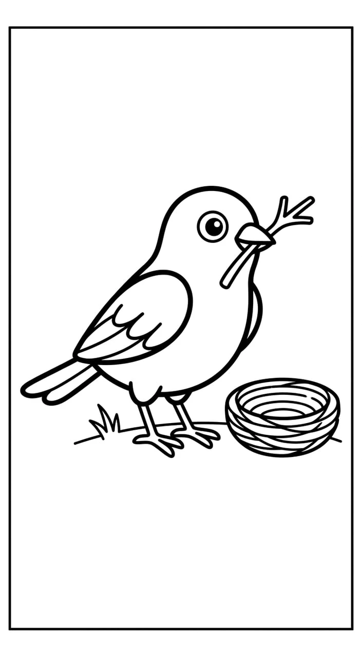 Free Bird Coloring Pages for Kids 3 Bird Building a Nest Coloring Page