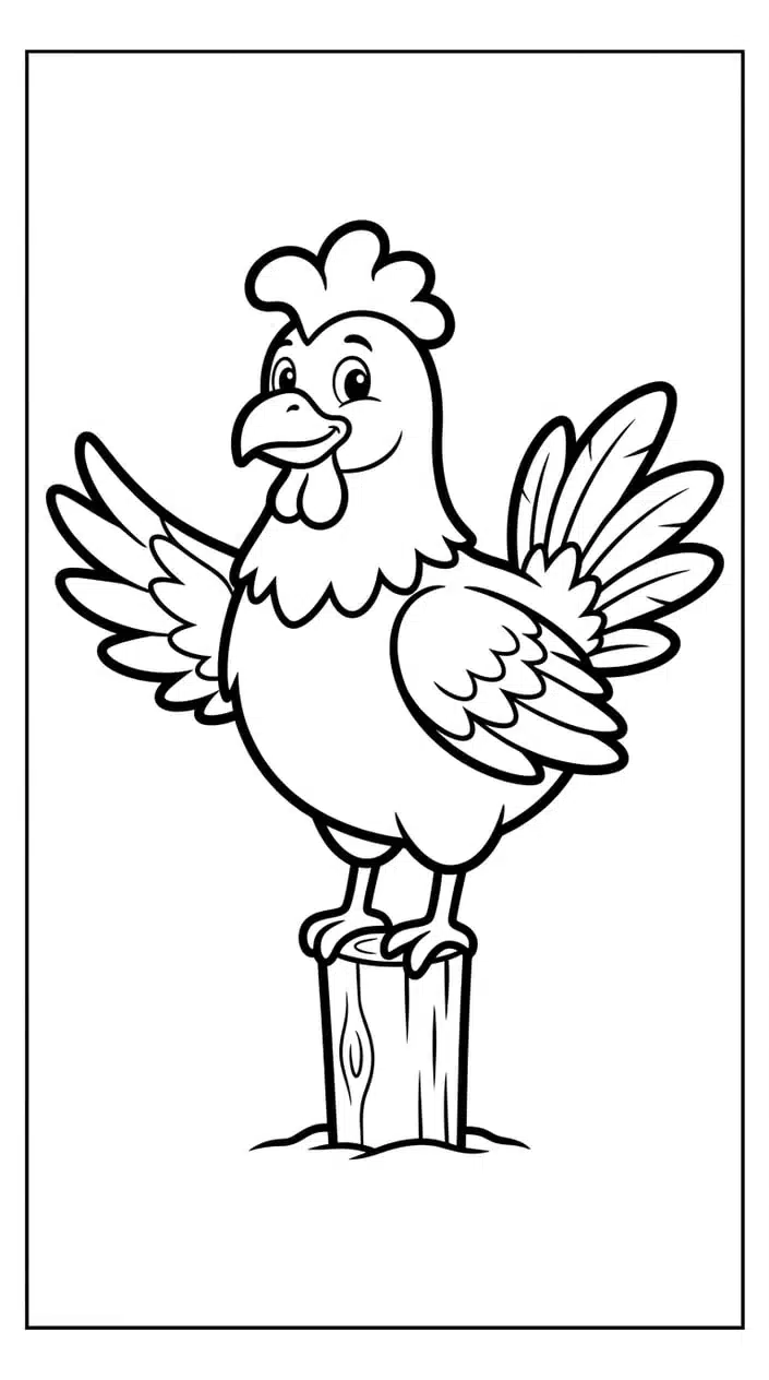 Free Farm Animal Coloring Pages for Preschoolers 3 Chicken Standing on the Fence Coloring Page