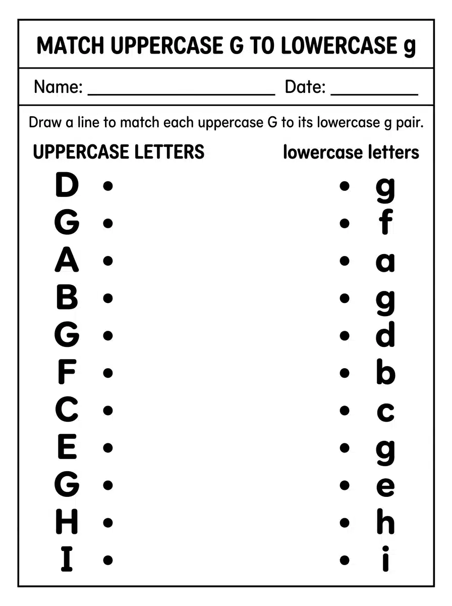 Uppercase and Lowercase Letter G Matching Activity