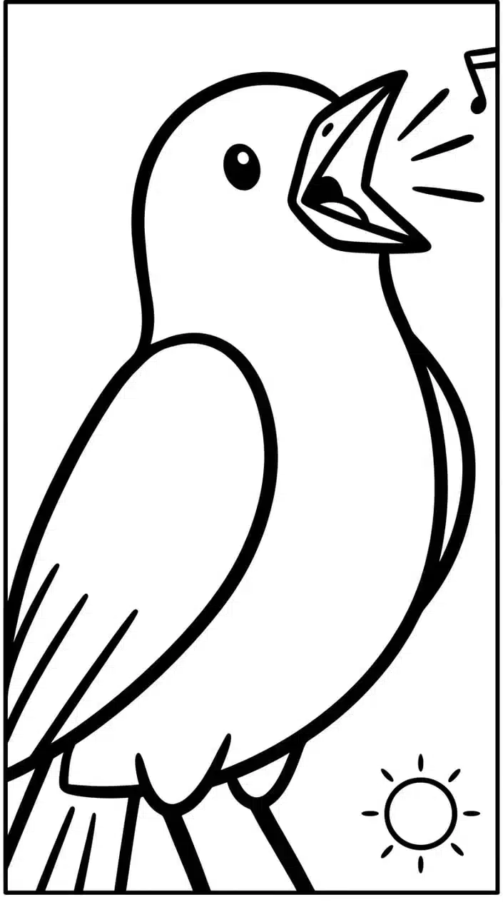 Free Bird Coloring Pages for Kids 4 Bird Singing on a Sunny Morning Coloring Page