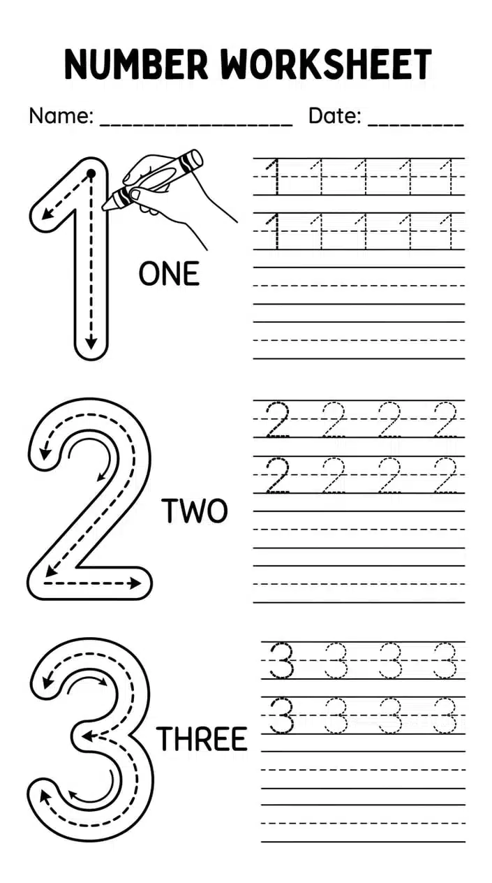 Free Dotted Number Tracing Worksheets Printable for Kids 4 Independent Number Writing Practice Lines