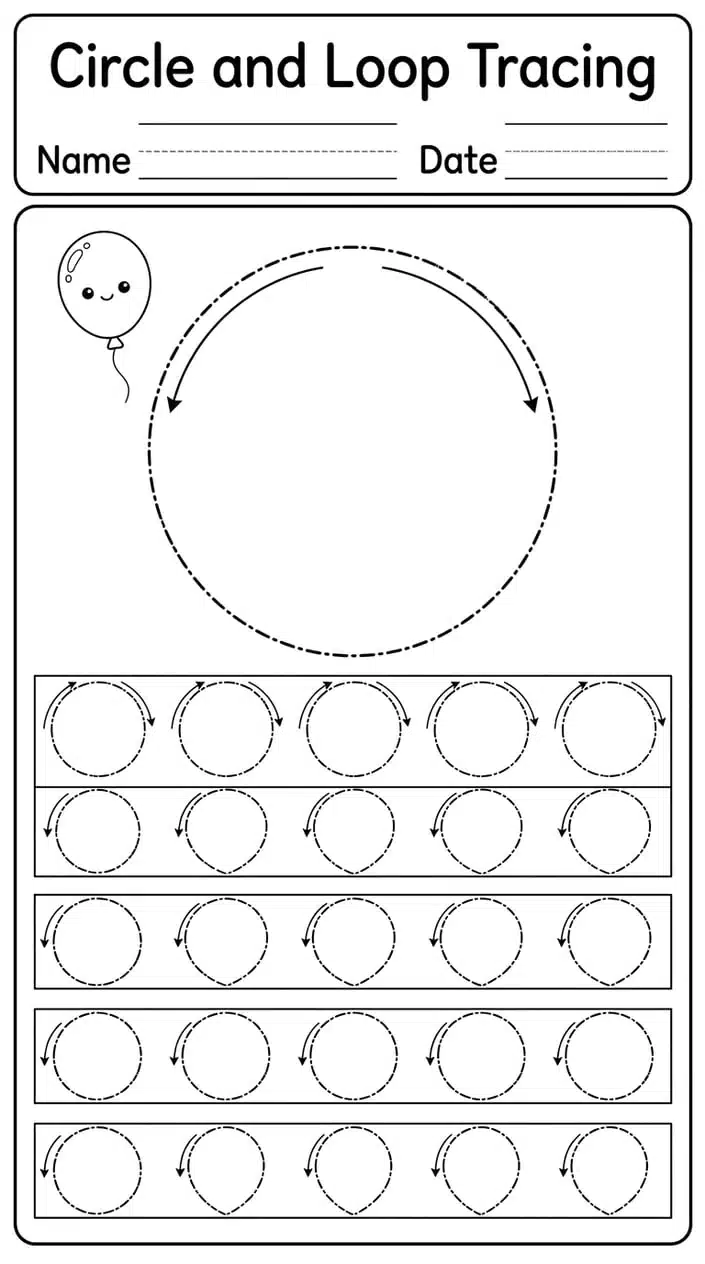 Free Name Tracing Worksheets Printable for Preschoolers 4 Circle and Loop Tracing for Rounded Letter Shapes