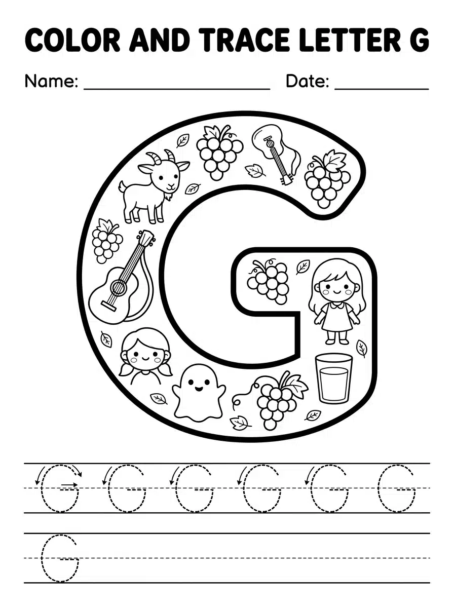 Letter G Coloring and Tracing Page