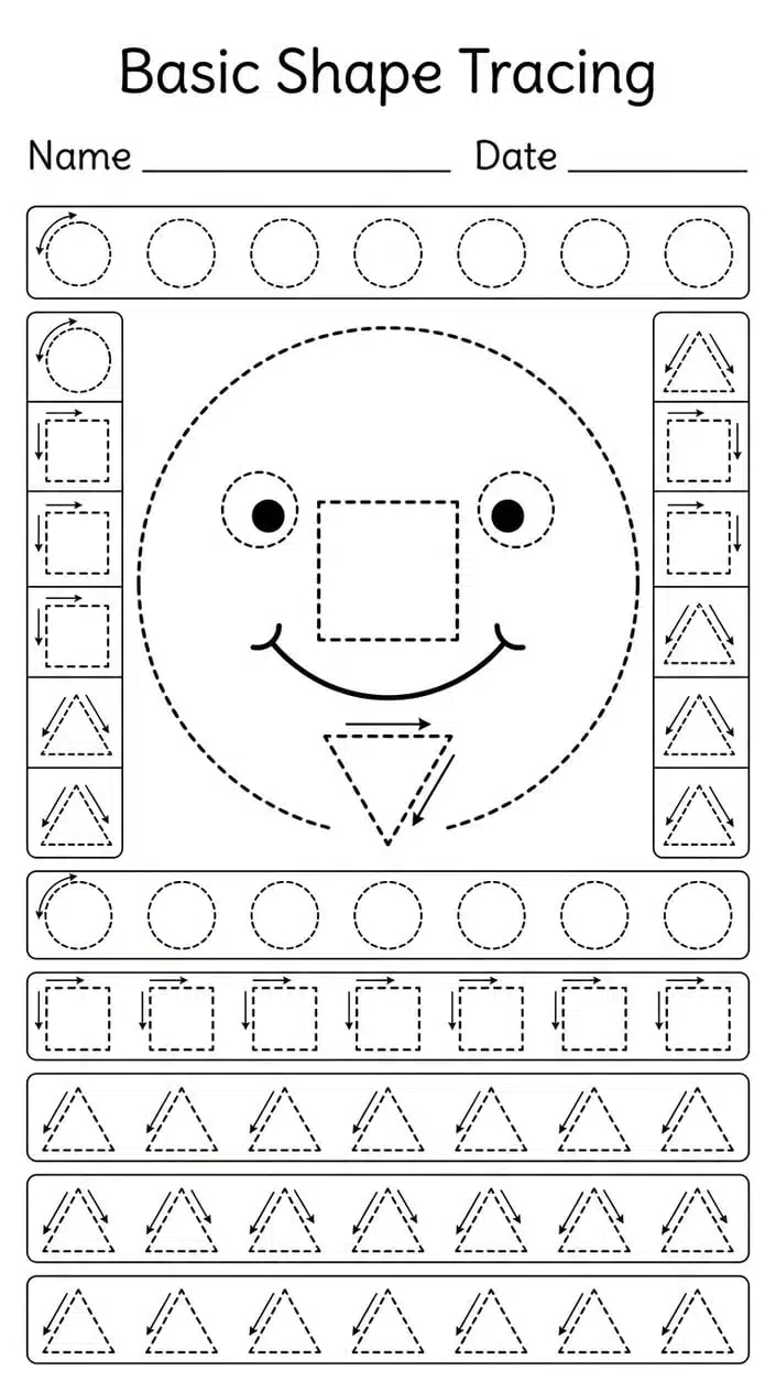 Free Name Tracing Worksheets Printable for Preschoolers 5 Basic Shape Tracing with Circles Squares and Triangles
