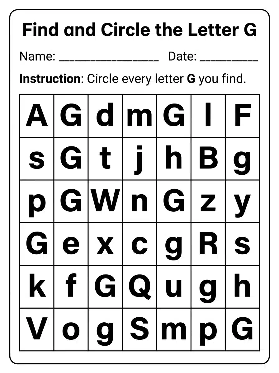 Letter G Recognition Worksheet