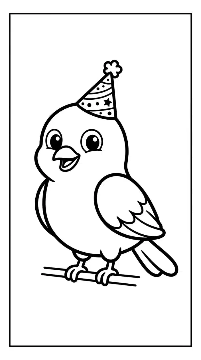 Free Bird Coloring Pages for Kids 6 Bird Wearing a Party Hat Coloring Page