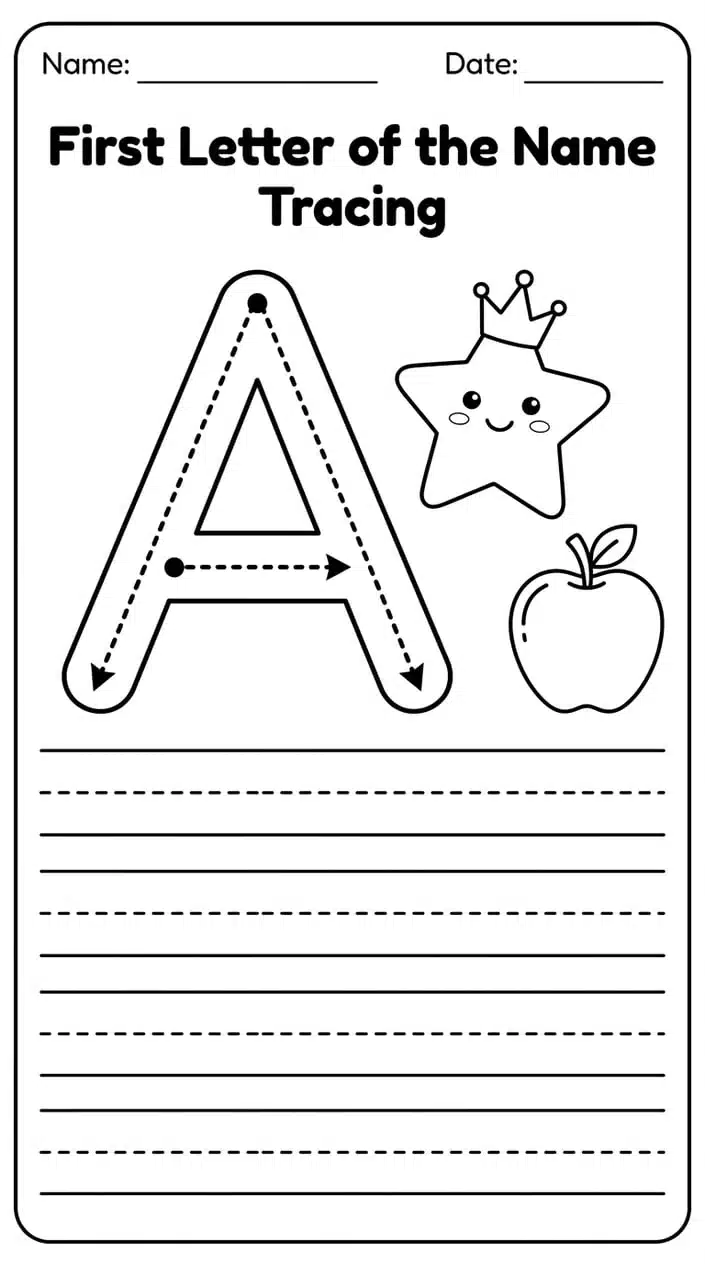 Free Name Tracing Worksheets Printable for Preschoolers 6 First Letter of the Name Tracing Practice