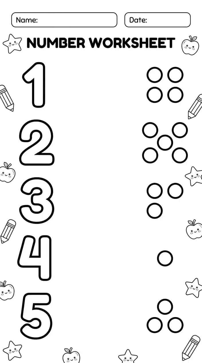Free Dotted Number Tracing Worksheets Printable for Kids 7 Number to Quantity Matching Columns
