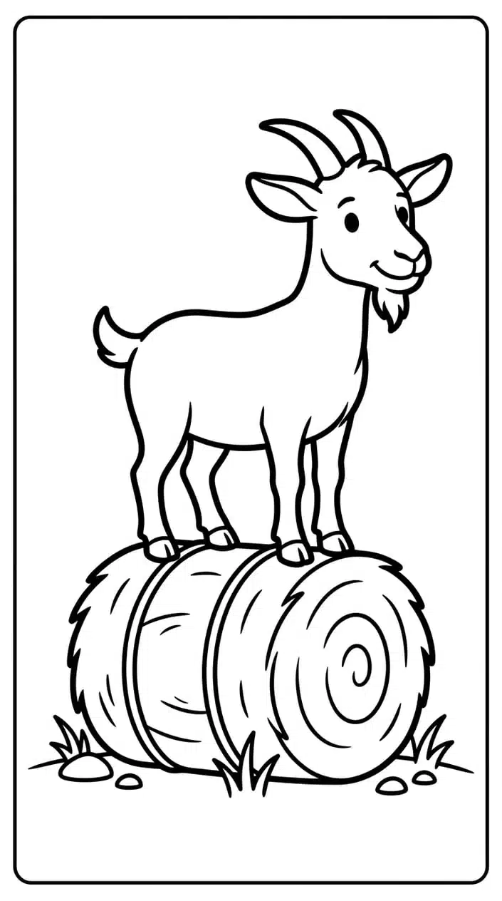 Free Farm Animal Coloring Pages for Preschoolers 7 Goat Standing on a Hay Bale Coloring Page