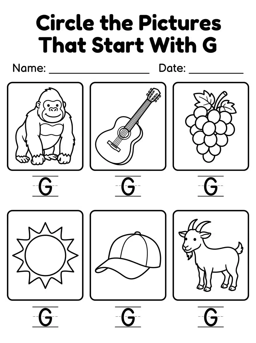 Letter G Beginning Sound Worksheet