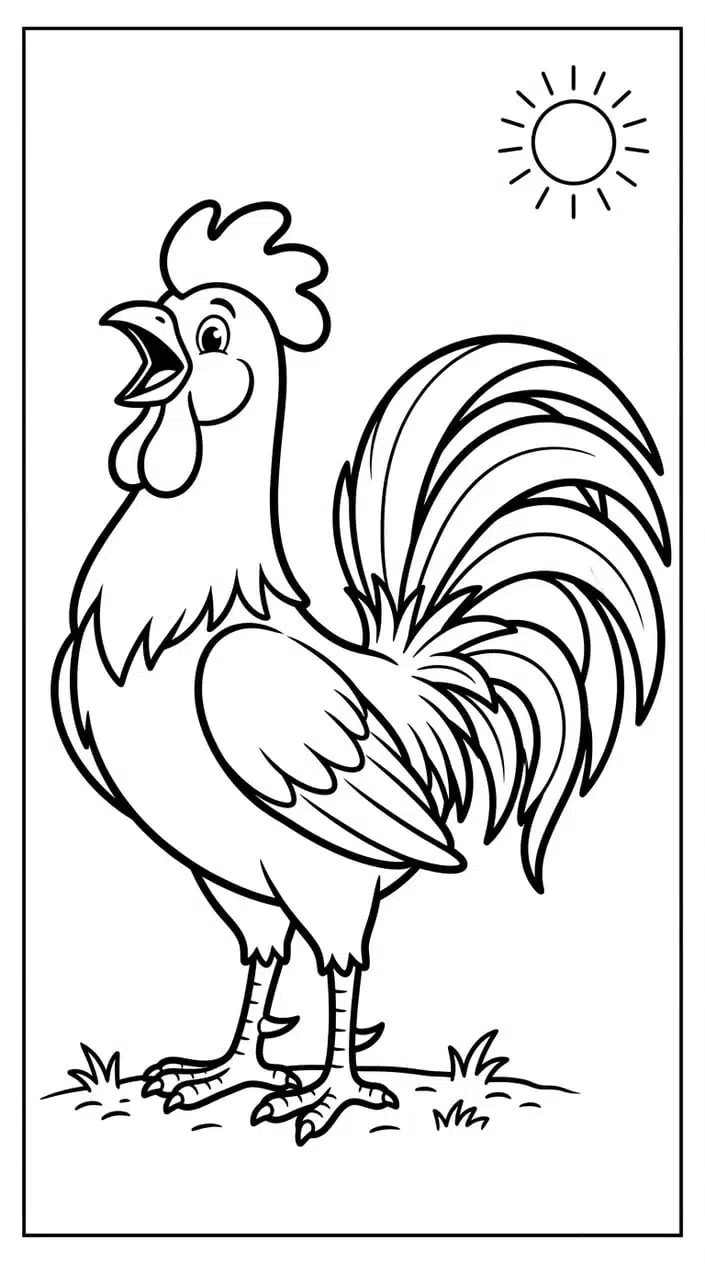 Free Farm Animal Coloring Pages for Preschoolers 8 Rooster Crowing at Sunrise Coloring Page