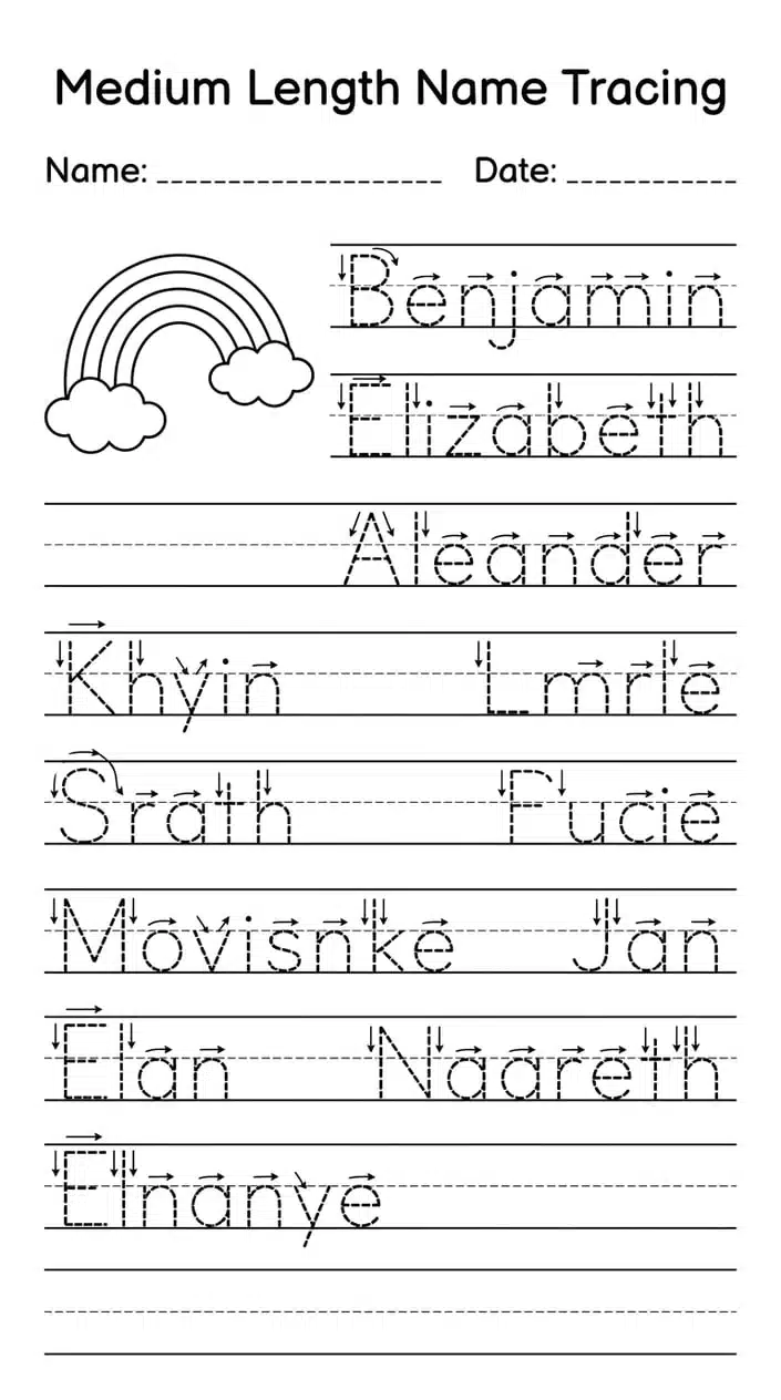Medium Length Name Tracing with Uppercase Start