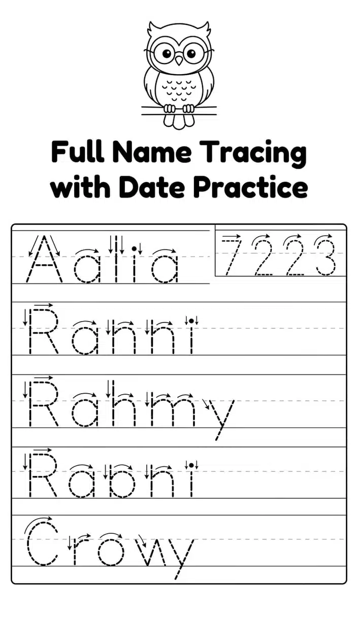 Free Name Tracing Worksheets Printable for Preschoolers 9 Full Name Tracing with Number Date Practice