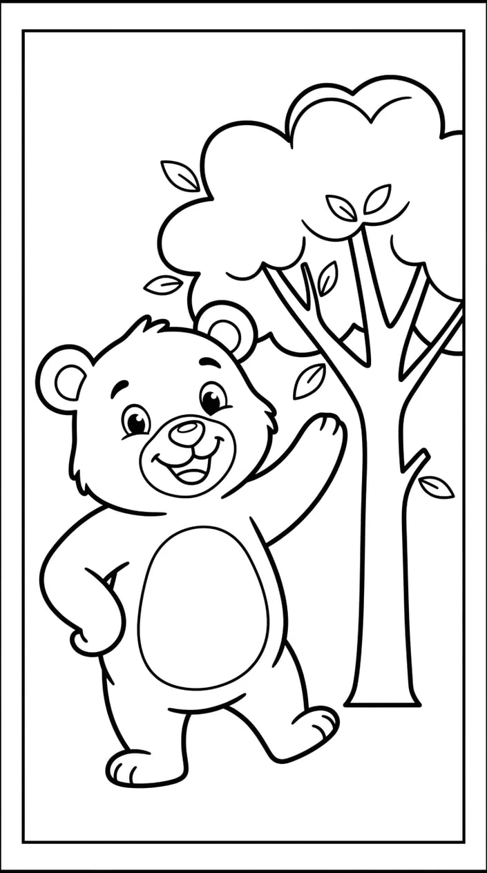 Bear Playing in the Forest Coloring Page