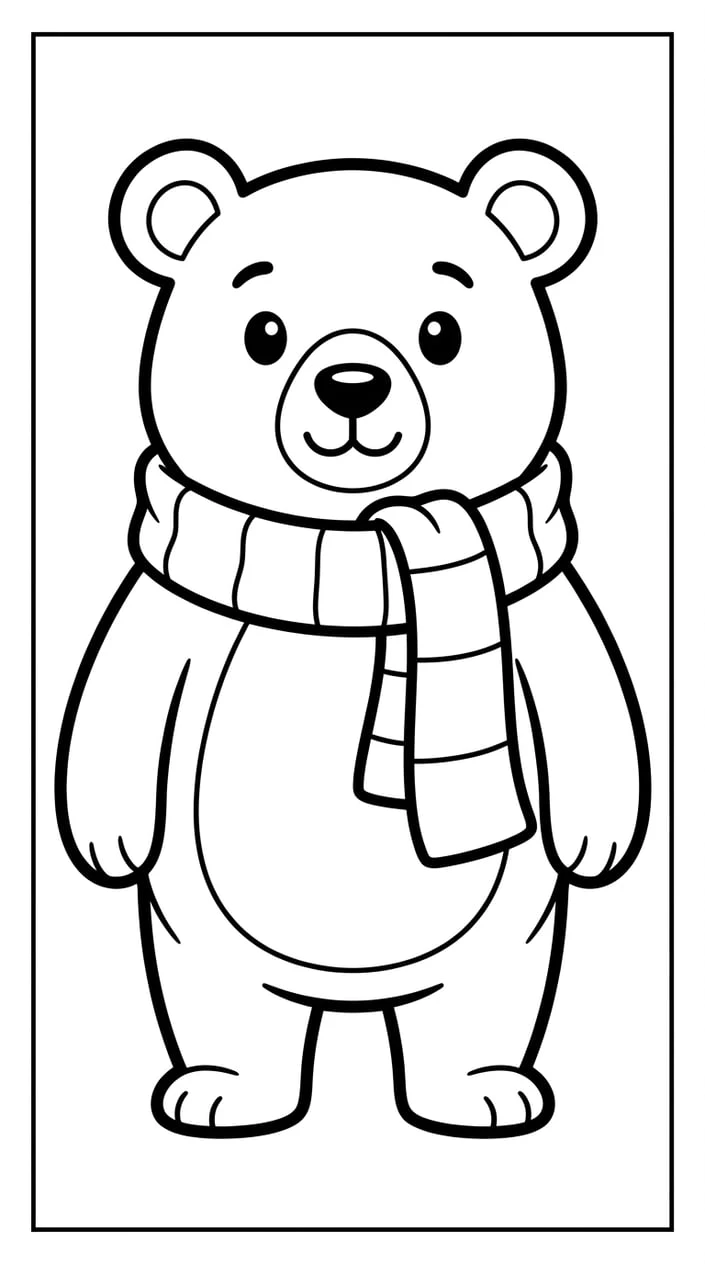 Bear Wearing a Winter Scarf Coloring Page
