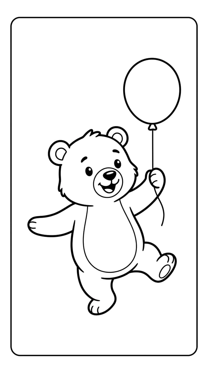 Bear Dancing with a Balloon Coloring Page