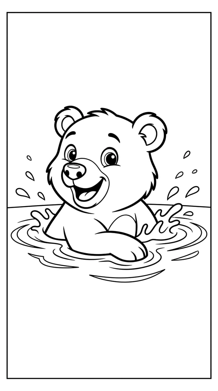 Bear Swimming in a Pond Coloring Page