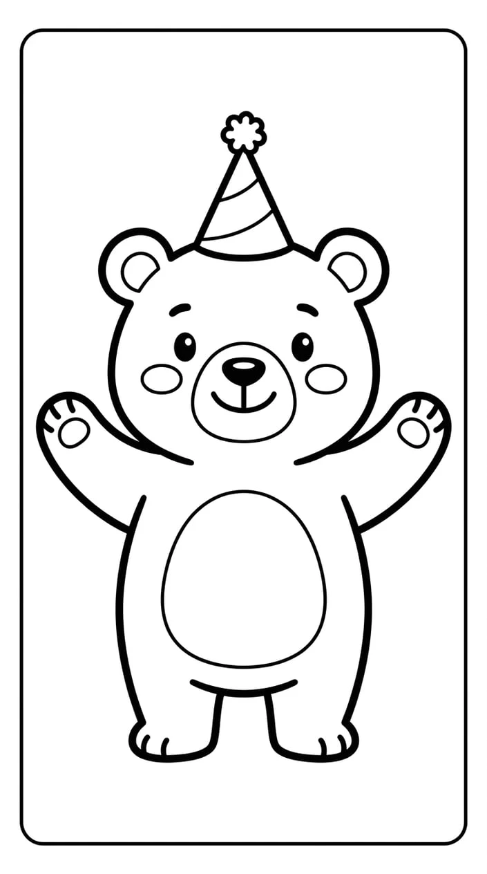 Bear at a Birthday Party Coloring Page