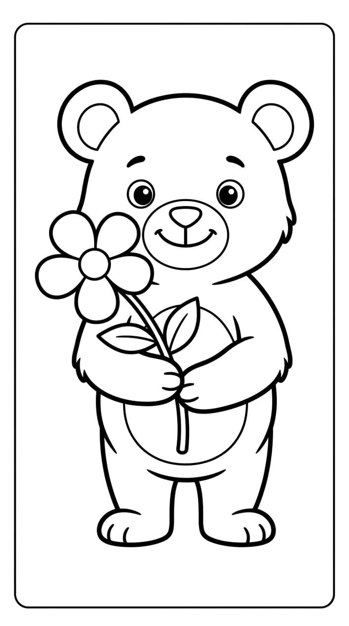 Bear Holding a Flower Coloring Page
